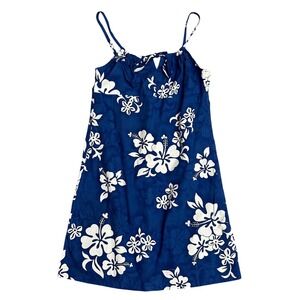Blue Hibiscus Floral Mini Dress Vintage Made in Hawaii beach coastal vacation
